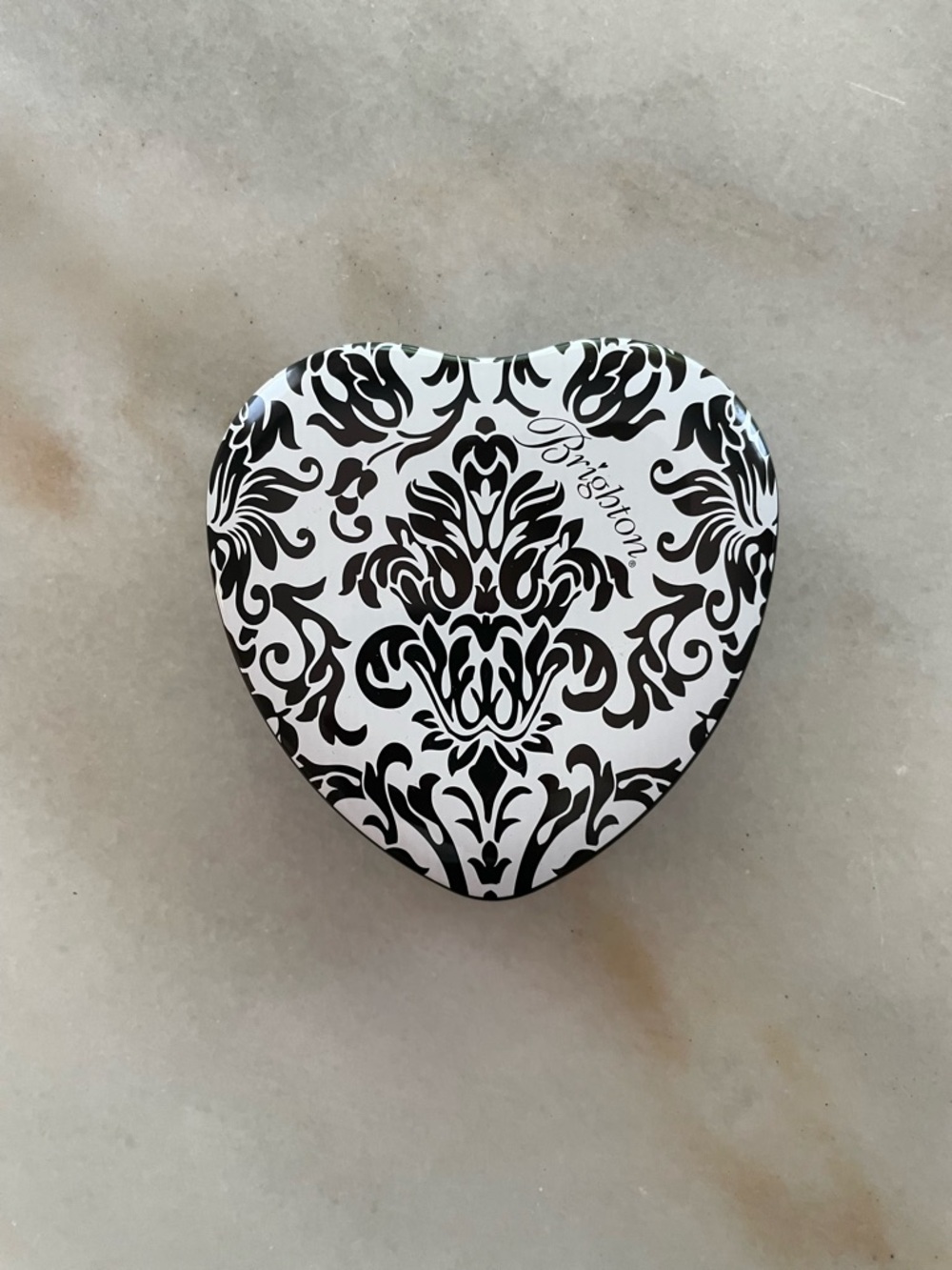 Brighton Heart Tin with Black Damask on White